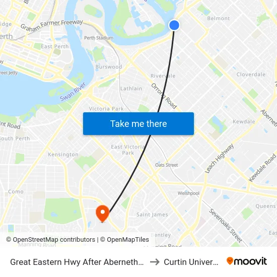 Great Eastern Hwy After Abernethy Rd to Curtin University map