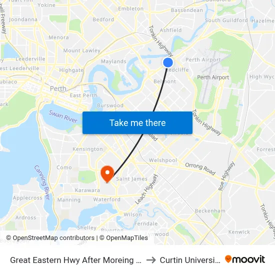 Great Eastern Hwy After Moreing St to Curtin University map