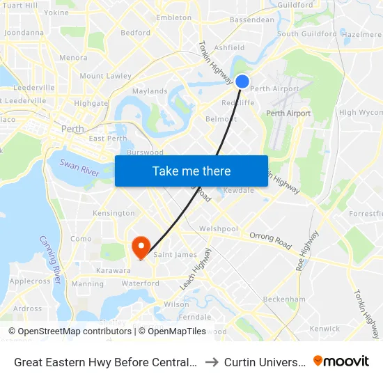 Great Eastern Hwy Before Central Av to Curtin University map