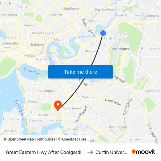 Great Eastern Hwy After Coolgardie Av to Curtin University map