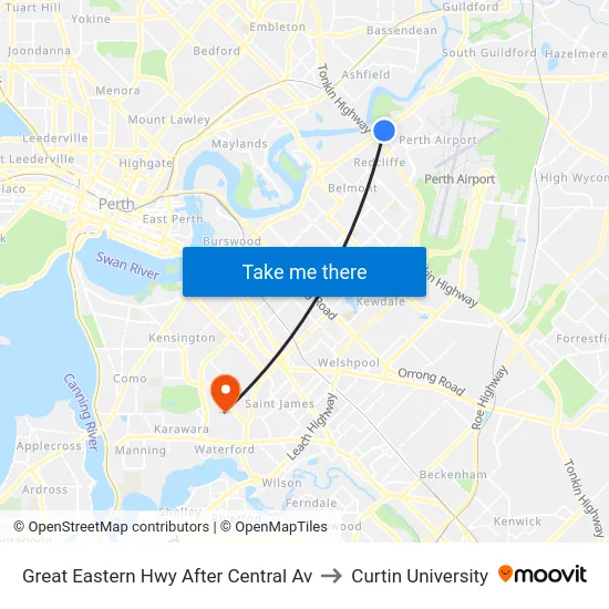 Great Eastern Hwy After Central Av to Curtin University map