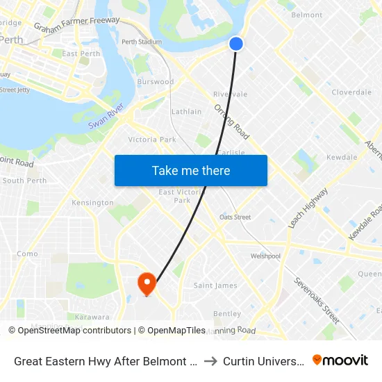 Great Eastern Hwy After Belmont Av to Curtin University map