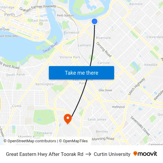 Great Eastern Hwy After Toorak Rd to Curtin University map