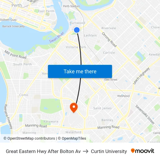 Great Eastern Hwy After Bolton Av to Curtin University map