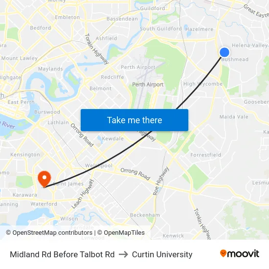 Midland Rd Before Talbot Rd to Curtin University map