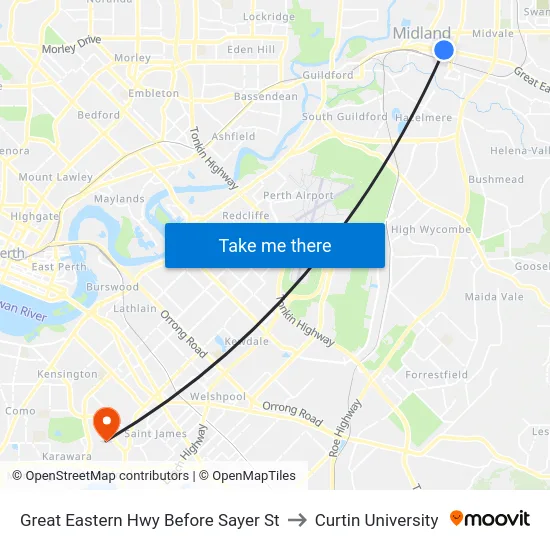 Great Eastern Hwy Before Sayer St to Curtin University map