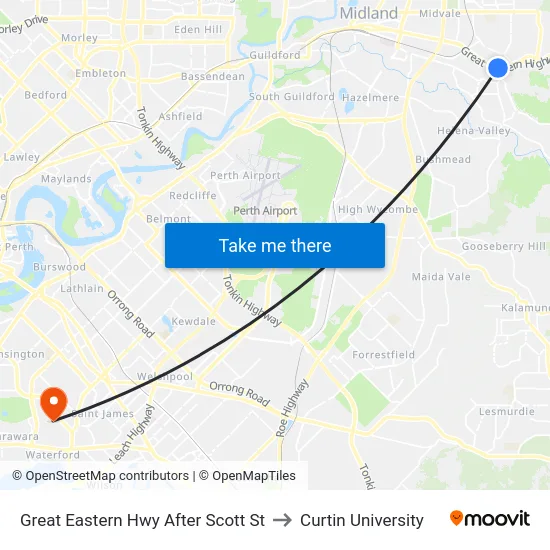 Great Eastern Hwy After Scott St to Curtin University map