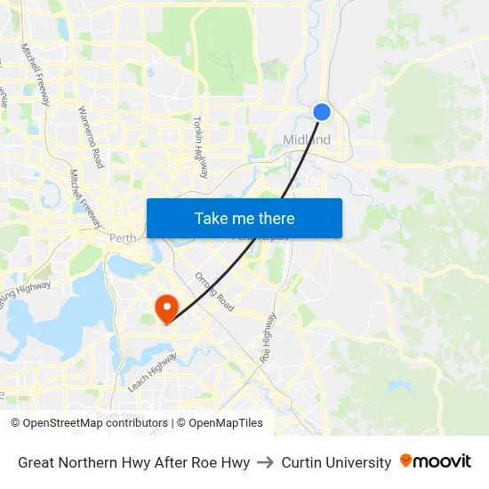 Great Northern Hwy After Roe Hwy to Curtin University map