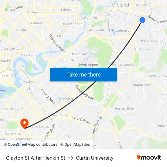 Clayton St After Henkin St to Curtin University map