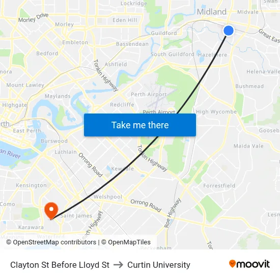 Clayton St Before Lloyd St to Curtin University map