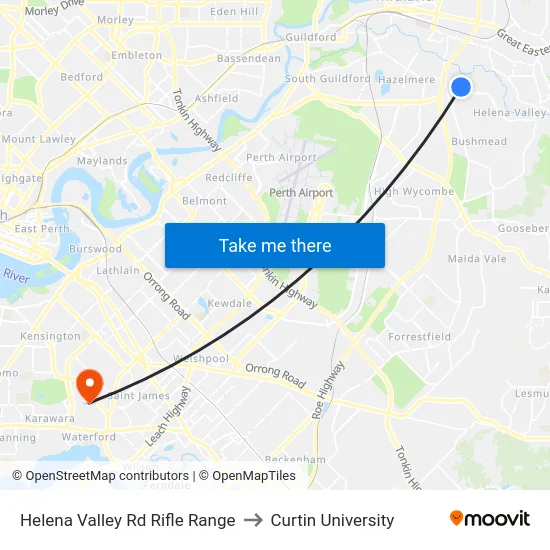 Helena Valley Rd Rifle Range to Curtin University map