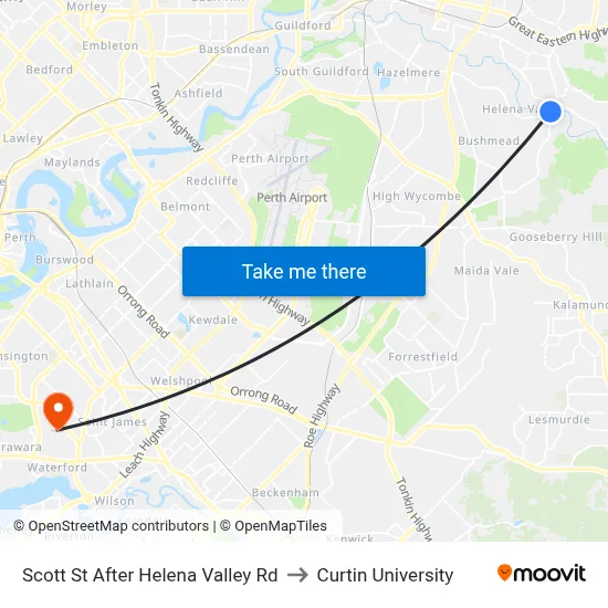Scott St After Helena Valley Rd to Curtin University map
