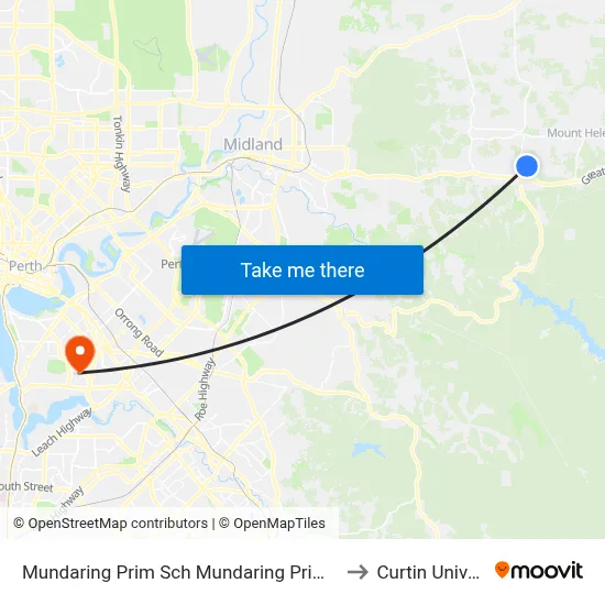 Mundaring Prim Sch   Mundaring Primary School to Curtin University map