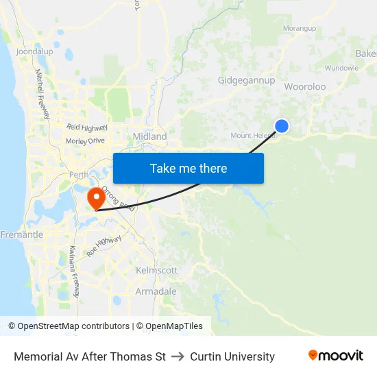 Memorial Av After Thomas St to Curtin University map