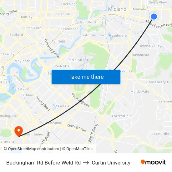 Buckingham Rd Before Weld Rd to Curtin University map
