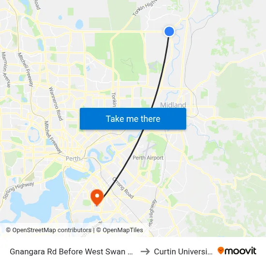 Gnangara Rd Before West Swan Rd to Curtin University map
