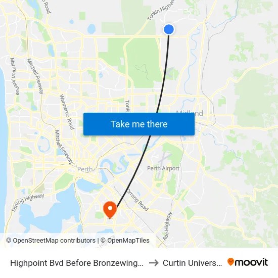 Highpoint Bvd Before Bronzewing Av to Curtin University map