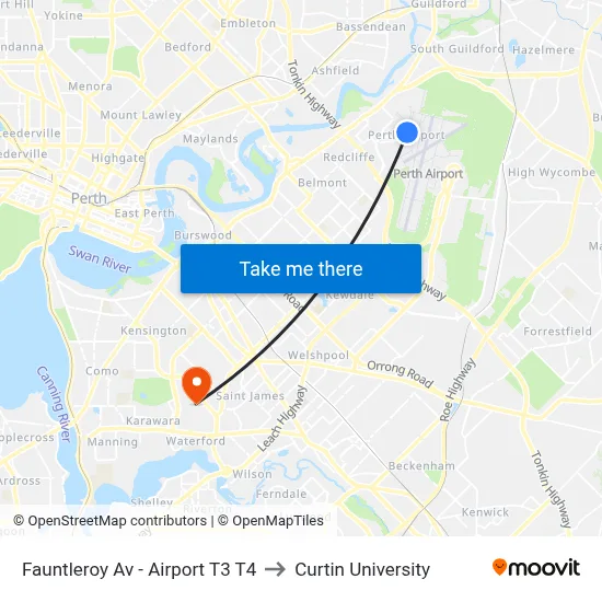 Fauntleroy Av  - Airport T3 T4 to Curtin University map
