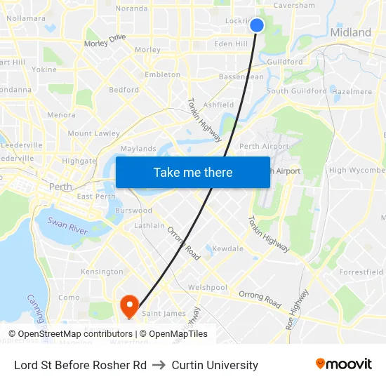 Lord St Before Rosher Rd to Curtin University map