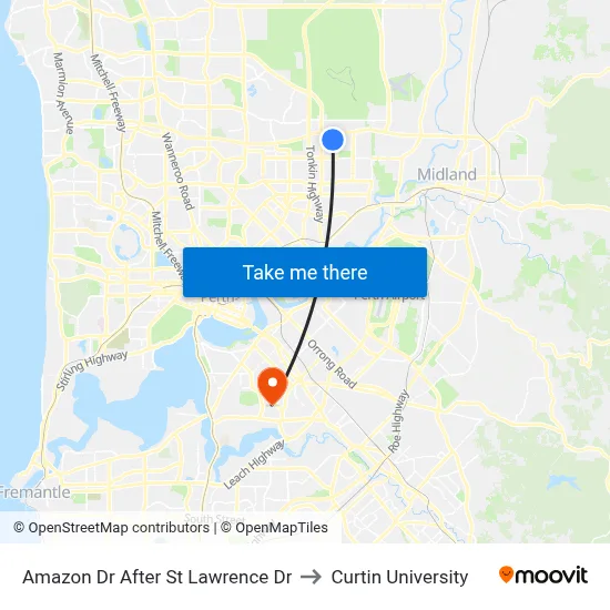 Amazon Dr After St Lawrence Dr to Curtin University map