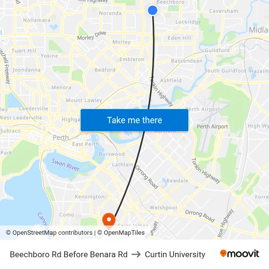 Beechboro Rd Before Benara Rd to Curtin University map