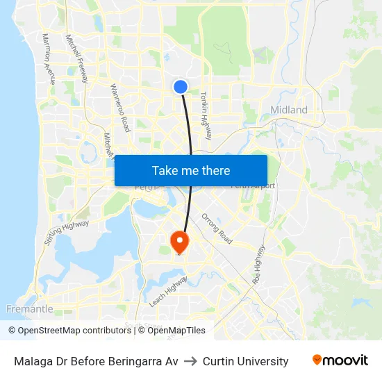 Malaga Dr Before Beringarra Av to Curtin University map