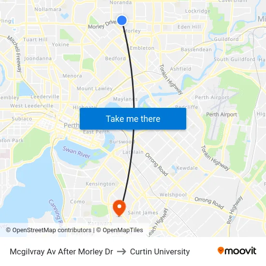 Mcgilvray Av After Morley Dr to Curtin University map