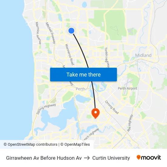 Girrawheen Av Before Hudson Av to Curtin University map