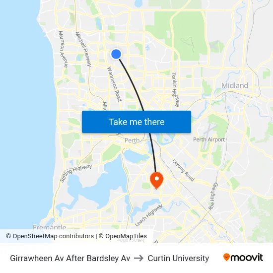 Girrawheen Av After Bardsley Av to Curtin University map