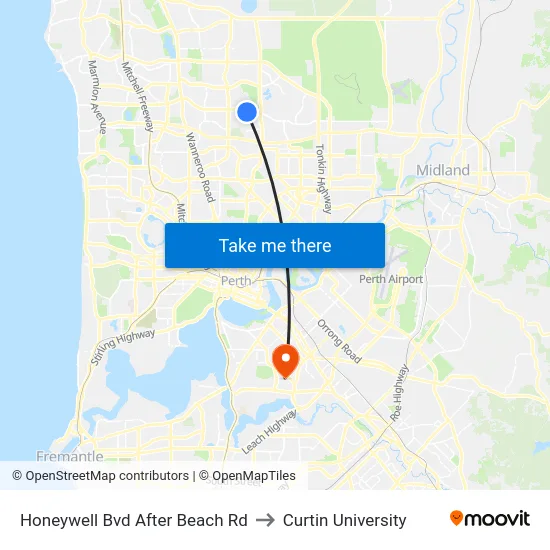 Honeywell Bvd After Beach Rd to Curtin University map