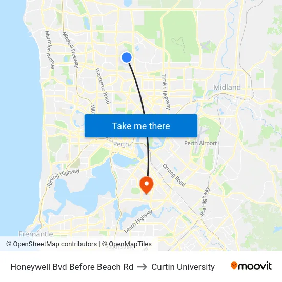 Honeywell Bvd Before Beach Rd to Curtin University map