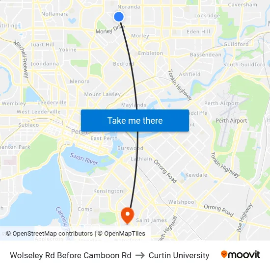Wolseley Rd Before Camboon Rd to Curtin University map