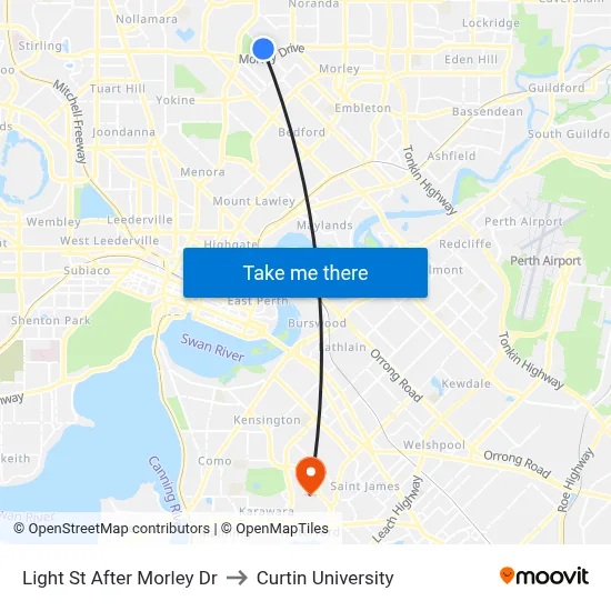 Light St After Morley Dr to Curtin University map