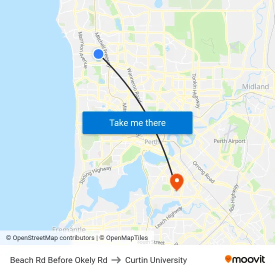 Beach Rd Before Okely Rd to Curtin University map