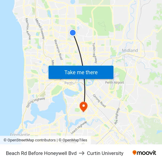 Beach Rd Before Honeywell Bvd to Curtin University map