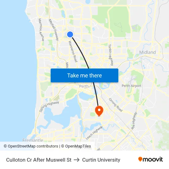 Culloton Cr After Muswell St to Curtin University map