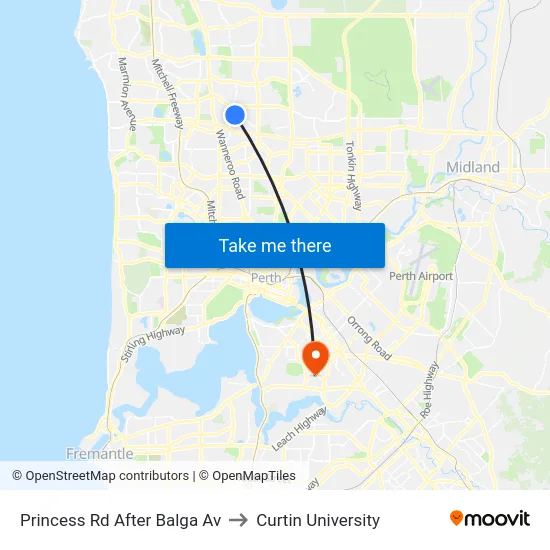 Princess Rd After Balga Av to Curtin University map