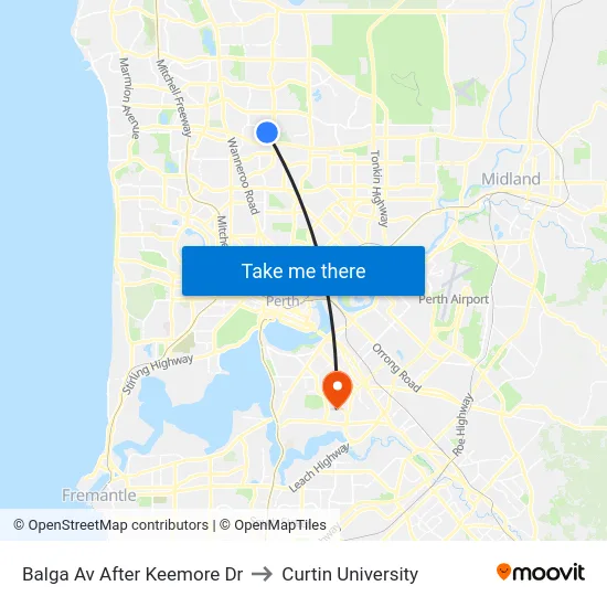 Balga Av After Keemore Dr to Curtin University map