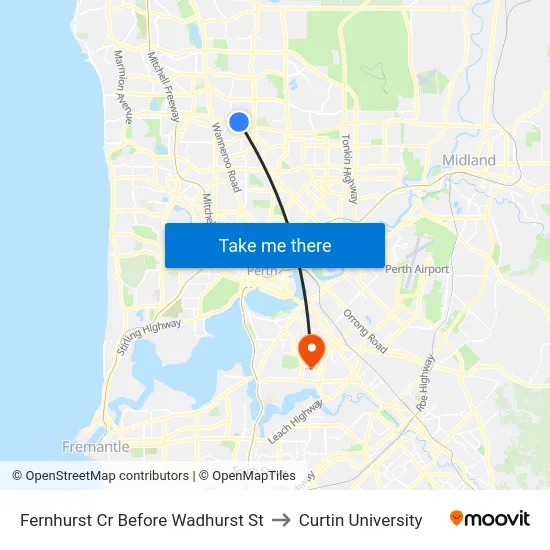 Fernhurst Cr Before Wadhurst St to Curtin University map