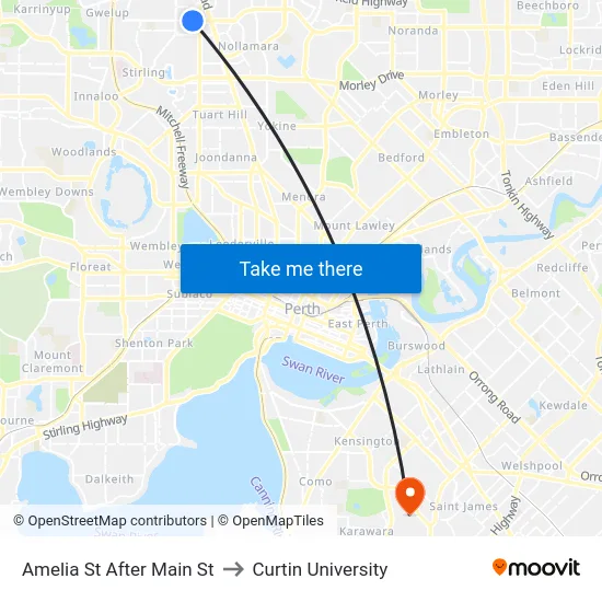 Amelia St After Main St to Curtin University map