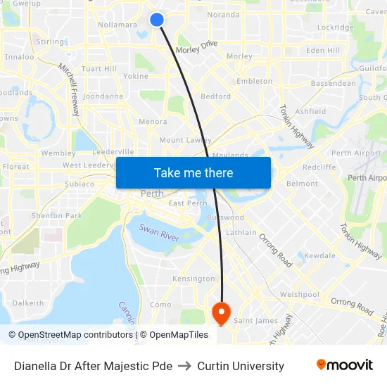 Dianella Dr After Majestic Pde to Curtin University map