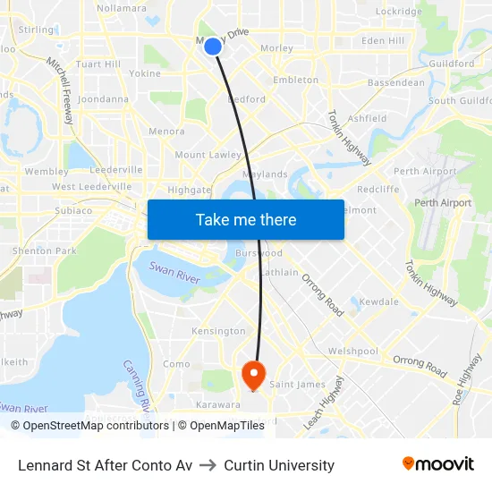 Lennard St After Conto Av to Curtin University map