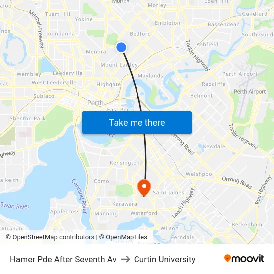 Hamer Pde After Seventh Av to Curtin University map
