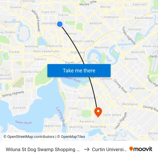 Wiluna St Dog Swamp Shopping Ctr to Curtin University map