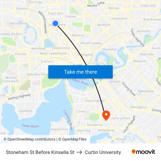 Stoneham St Before Kinsella St to Curtin University map