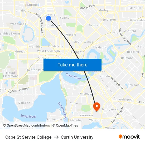 Cape St Servite College to Curtin University map