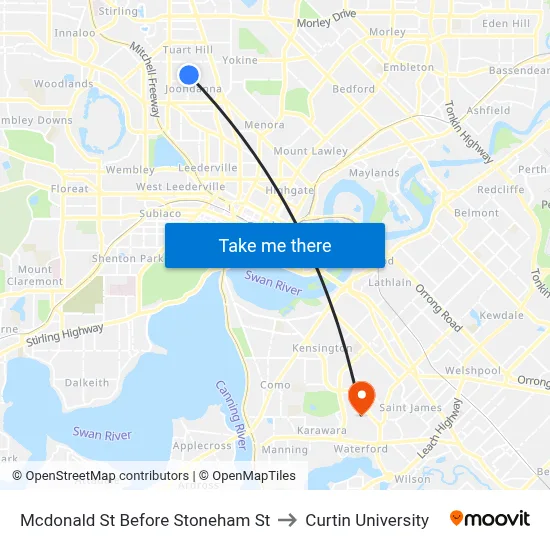 Mcdonald St Before Stoneham St to Curtin University map