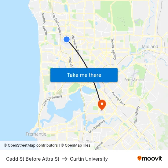 Cadd St Before Attra St to Curtin University map