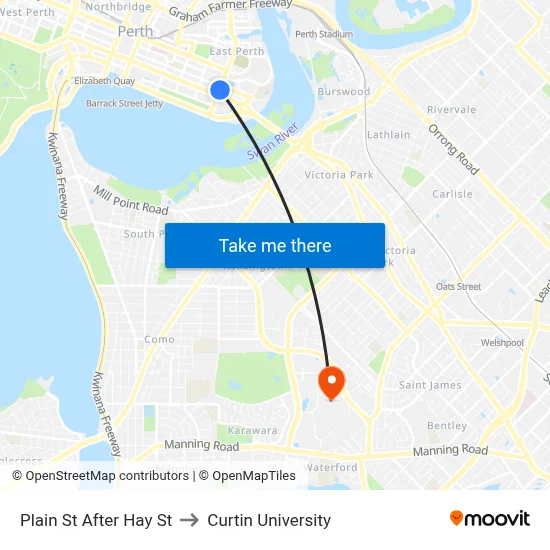 Plain St After Hay St to Curtin University map
