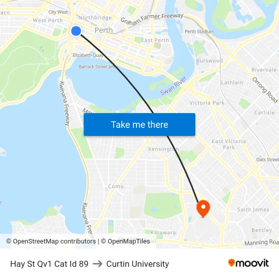 Hay St Qv1 Cat Id 89 to Curtin University map